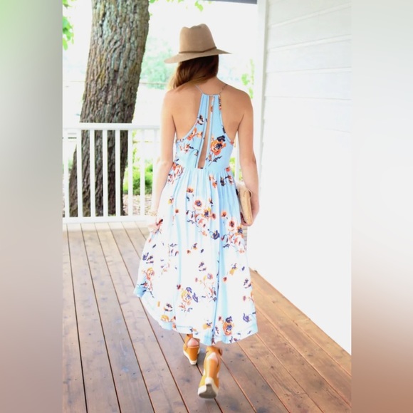 Urban Outfitters Cooperative Light Blue Floral Midi Dress Sundress Size 10 - Picture 4 of 9